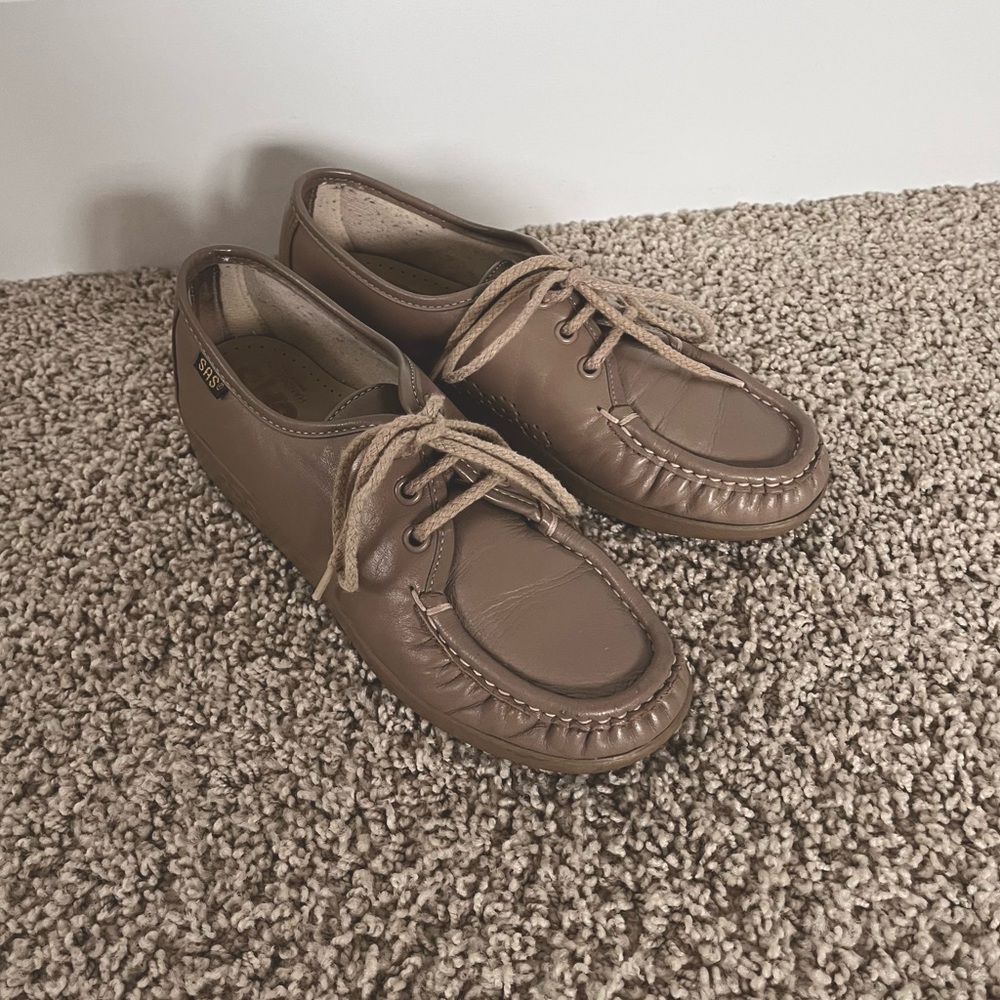 SAS Siesta Lace Up Moccasin Shoes Mocha Comfort Oxford Classic Office Size 4.5 M - Picture 15 of 16